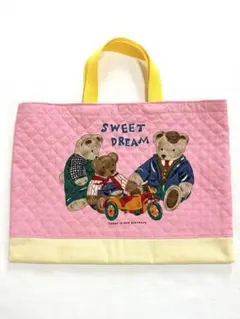レッスンバック　ハンドメイド　テディベア　クマ柄　入園入学準備　ピンク
