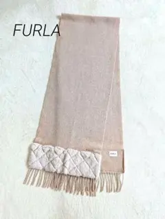 フルラFURLA　ファー付きマフラー ピンクベージュ　WOOL　即日発送