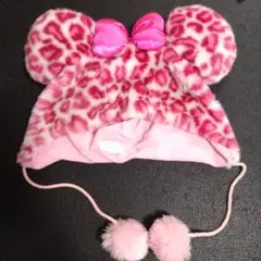 ミニー耳付きピンクヒョウ柄帽子