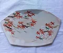 京焼 俊山窯 扇形変形皿 紅葉文様
