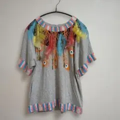 マヌーシュ　MANOUSH フレア袖 羽根 Tシャツ グレー フリンジ　ビーズのサムネイル