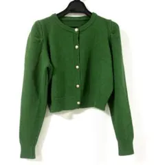 グリーン 金ボタン付き 長袖 クロップド カーディガン