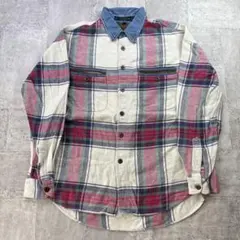 90s 00s FRYDAY ヴィンテージネルシャツ チェック デニム襟 2XL