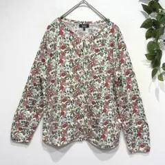 パート2 長袖カーディガン　花柄　カットソー　伸縮　フェミニン　羽織　派手　L