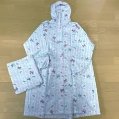 子どもドレス　アリサナ　レインコート　リボンストライプ　ブルー×ピンク　140のサムネイル