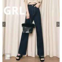 グレイル　ハイウエストセミフレアデニムパンツ[cu289]ネイビー　Mサイズ