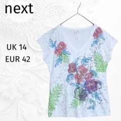 【next 】花柄 Vネック フレンチスリーブ Tシャツ 綿100% 白のサムネイル