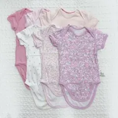 ユニクロ ボディスーツ 半袖 ロンパース 肌着 90 6点セット 花柄 ピンク
