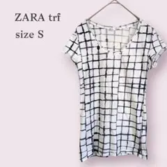 【ZARA】ザラ　trf　チェック　Tシャツ　絵の具　水彩　モノトーン　Sサイズのサムネイル