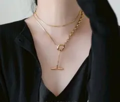 2連 ラリエットネックレス ゴールド チョーカー マンテル Y字 きれいめ