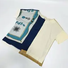美品 スールセブン Tシャツ スカーフ 半袖ニット 夏 サマーニット ネイビーのサムネイル