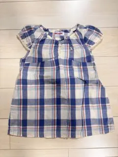MIKI HOUSE チェック柄 フリル袖シャツワンピ 80cm