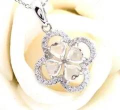 数量限定 天然 ブルームーンストーン ダイヤモンド ネックレス クローバー