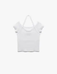 ZARA オフショルダー ホルターネック クロップド丈 カットソー ホワイトのサムネイル