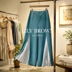 Lily Brown ポイントプリーツワイドパンツ グリーンのサムネイル