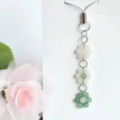 ローズクォーツ×ムーンストーン×アベンチュリン＊花＊ストラップ＊天然石ストラップ