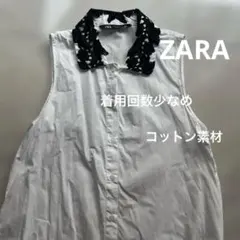 ZARA 襟ビーズ　白ロングワンピース　ノースリーブ　コットンのサムネイル
