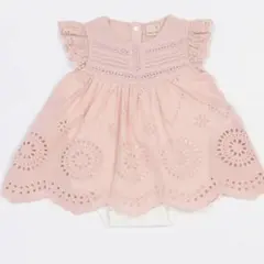 プティマイン　ピンク レース刺繍ロンパース　70