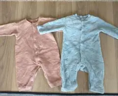 コットンピンク&フリース水色ロンパース 2枚組 冬用