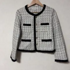 ロペピクニック　レディース　38 M ノーカラーツイードジャケット　金ボタン