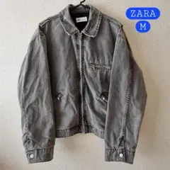 ZARA ウォッシュ加工 キャンバス ワークジャケット M グレー ジップアップ