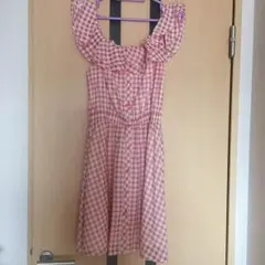 オフショルダー ギンガムチェックワンピース