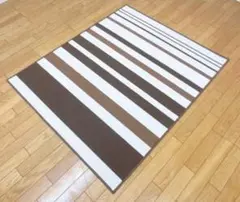 イケヒコ ラグ カーペット マット ボーダー ストライプ ブラウン110×133のサムネイル