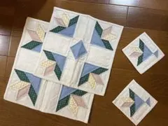 パッチワーク ランチョンマット＆コースターセット 手作り一点物