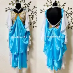 新品★ドレス★スムース★ルンバ★社交ダンス★ドレープ★競技会★デモ★アクアブルー
