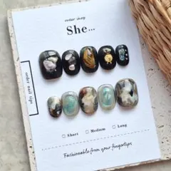 722 モードネイル ニュアンス 個性派 天然石 韓国 モノトーン 春