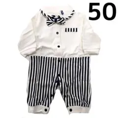 即購入OK フォーマルロンパース 50 ネイビー ストライプ柄