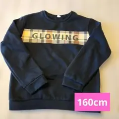GLOWING チェック柄ライン 長袖トレーナー ブラック・トレーナー