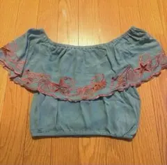 【美品】SeaRoom Lynn オフショルダート ップス刺繍ブルーのサムネイル