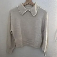 【新品未使用品】H＆M パール付きベージュニットセーター 長袖
