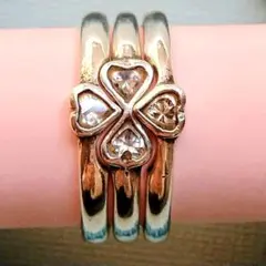 3連リング セットリング　クローバー ハートストーン 　デザインリング