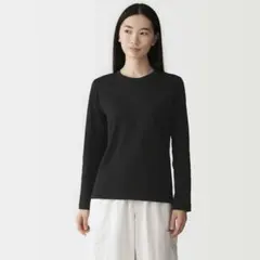 無印良品 レディース 婦人 長袖 クルーネック Tシャツ 黒