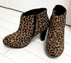 新品未使用♡ヒョウ柄ショートブーツ♡レオパード柄ブーティー♡ヒールパンプス♡M♡