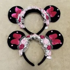 ディズニー カチューシャ ミニー ピンク フリル レース 薔薇 花 リボン