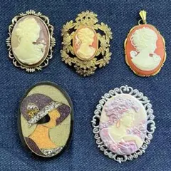 カメオブローチ ペンダントトップ ヴィンテージ5点セット