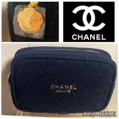 【新品未使用】シャネル ノベルティ カメリアチャーム付 ツイードポーチ＆限定箱