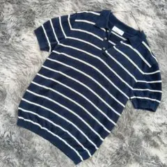 美品 ルイス Lui's サマーニット ポロシャツ ボーダー 麻 レーヨン Sのサムネイル