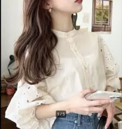 一度のみ着用の＊moment+ ＊コットン刺繍レース＊ボリュームスリーブ