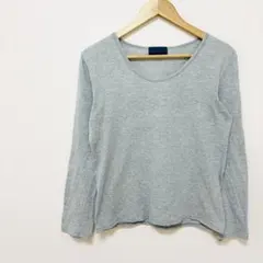 【レイジブルー】コットン100%長袖クルーネックTシャツ　M　灰色グレー　無地