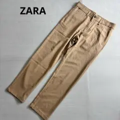 【ザラ】スラックスパンツ　テーパードパンツ　ベージュ　オフィスカジュアル（36）