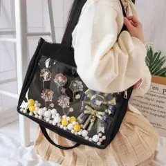 《ブラック》痛バッグ キャンバス 透明 トートバッグ 推し活 A4 大容量