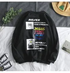 【残りわずか】 オーバーサイズ トレーナー 韓国系 カジュアル ブラック XL