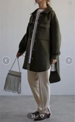 Bonjour Sagan ポンチ素材ロングジャケット／カーキ