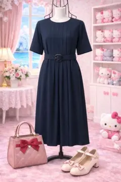 大きいサイズ15／ベルト付／ブラックフォーマルワンピース／管A1