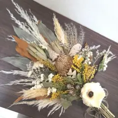 ラッピング付】ドライフラワースワッグ❁436ミモザ 花束 ブーケ ギフト