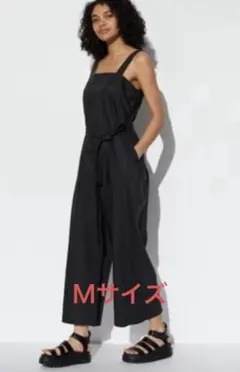 【美品】UNIQLO リネンブレンド サロペット黒　Mサイズ